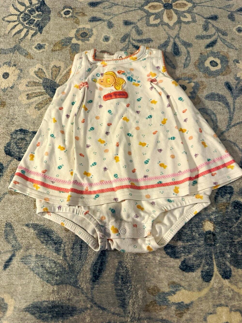 Vintage Just One Year 12-18M Sleeveless Dress Bodysuit 100% Cotton Fish Print
